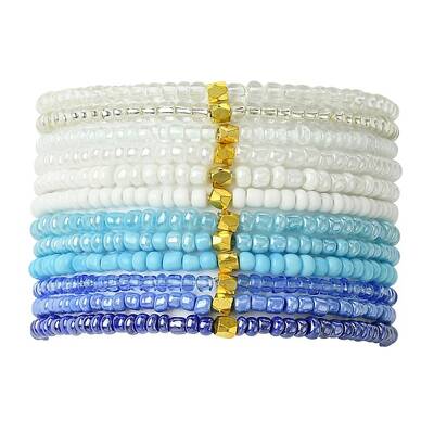 Blue Color Palette Glass Seed Beaded Stretch Bracelet Sets