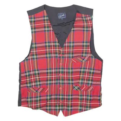 CONWELL Mens Blazer Waistcoat Red Viscose 90s Plaid S