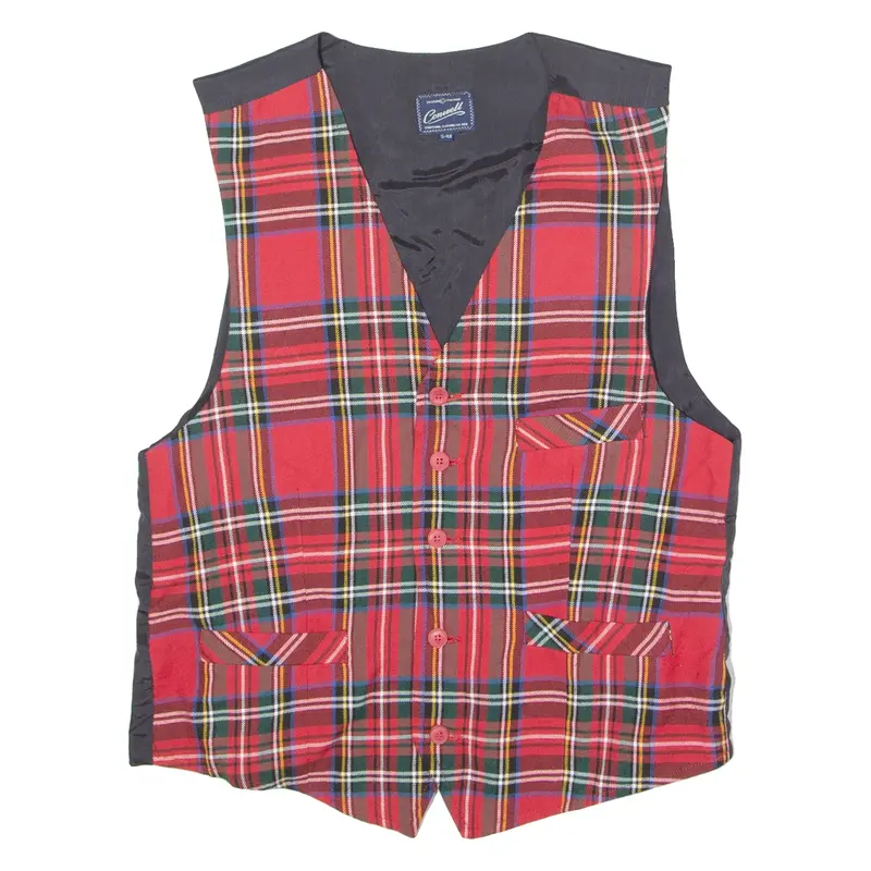 CONWELL Mens Blazer Waistcoat Red Viscose 90s Plaid S