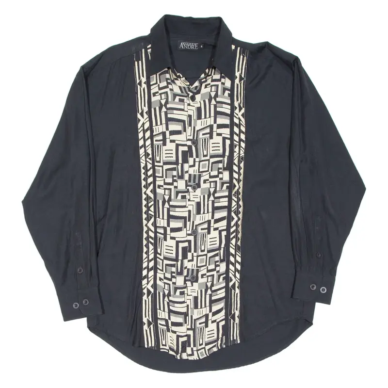 MICHEL ANDRE Mens Shirt Black Crazy Pattern Long Sleeve M