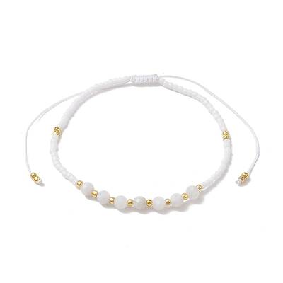 Adjustable Natural Rainbow Moonstone & Seed Braided Bead Bracelets