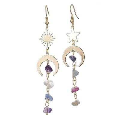 Moon & Star & Sun Brass Asymmetrical Earrings