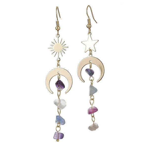 Moon & Star & Sun Brass Asymmetrical Earrings