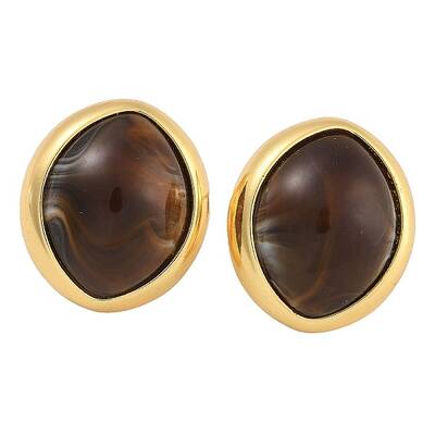 Brass Resin Oval Stud Earrings
