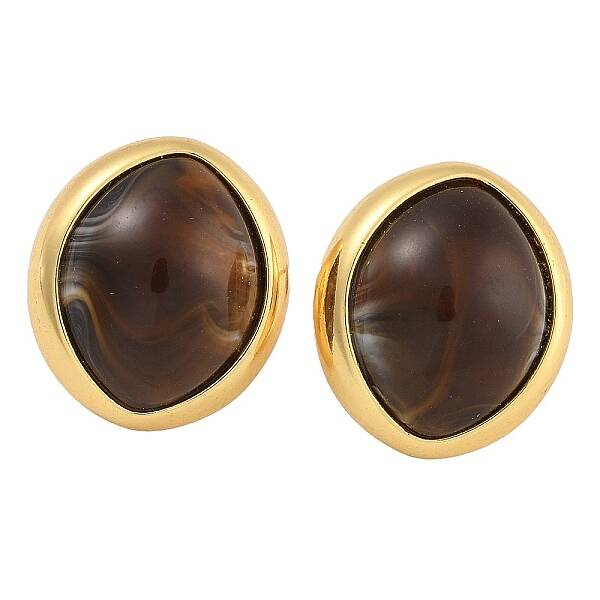 Brass Resin Oval Stud Earrings