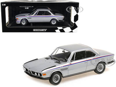 1973 BMW 3.0 CSL Silver Metallic with Red and Blue Stripes Limited Edition to 540 pieces Worldwide 1/18 Diecast Model Car by ...