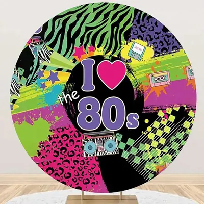 Colorful I Love The 80s Disco Round Party Backdrop - Aperturee