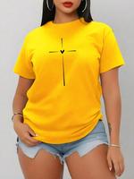 Women's Cross & Heart Print Round Neck Tee, Fashion Casual Crew Neck Short Sleeve T-Shirt for Daily Holiday Vacation Outdoor ...
