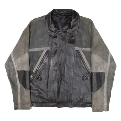 LET'S GO Mens Biker Jacket Black Leather L