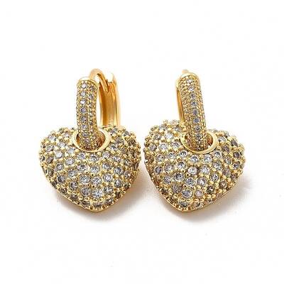 Clear Cubic Zirconia Heart Dangle Hoop Earrings
