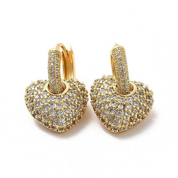 Clear Cubic Zirconia Heart Dangle Hoop Earrings
