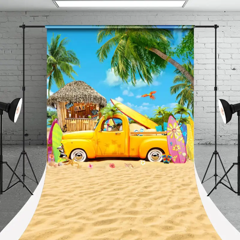 Car Surfboard Sand Beach Bar Summer Sweep Backdrop - Aperturee