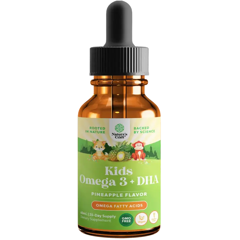 Nature's Craft Kids Omega 3 + DHA Drops Pineapple Flavor - Organic Supplement for Healthy Nervous System & Focus Support - Ve...