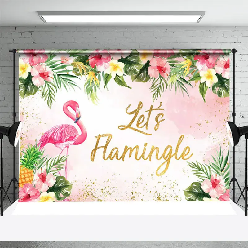 Pink Flame Bird Monstera Tropical Dance Backdrop - Aperturee