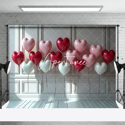 Aperturee Vintage White Wall Romantic Balloons Photo Backdrop, 3X2FT(1MX0.6M), 14 USD, valentines day backdrops, DMHD5Y89-M