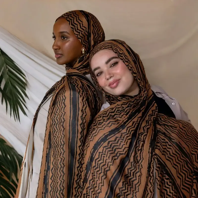 Casual Chic Style  (MH062 )Keffiyeh Striped Chiffon Hijab - Versatile and Stylish Design for Everyday Wear