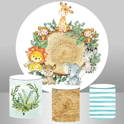 Aperturee Jungle Animals Round Backdrop Kit For Birthday | Round Party Backdrop | Custom Round Birthday Backdrop | Round Birt...
