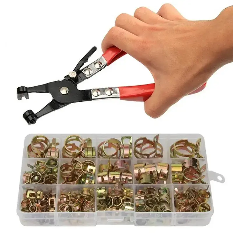 6-22mm Spring Hose Clamps & Manual Pliers, 1 Set Zinc Plated Gas Water Hose Clamp with Manual Pliers, Multipurpose Metaling T...