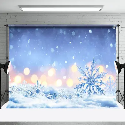 Aperturee Blue Ice Snowflake Light Bokeh Night Winter Backdrop