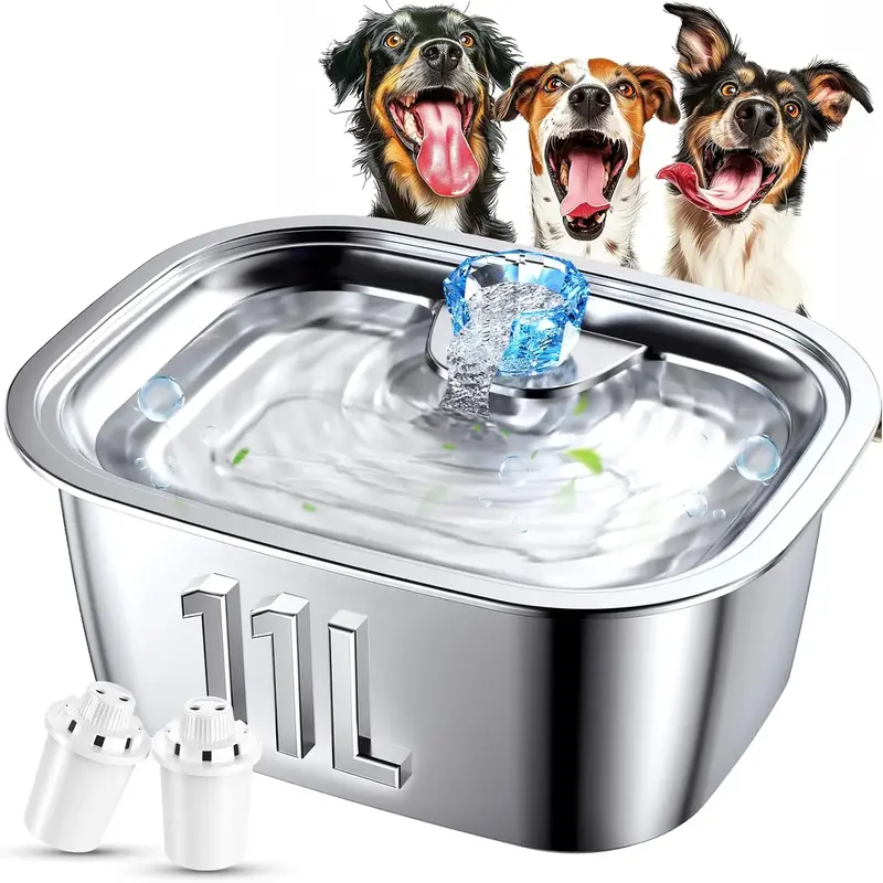 3 Gallon Stainless Steel Large Pet Water Fountains for Dogs and Cats Dispenser Feeders