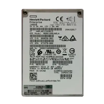 868650-003 HP 1.6TB SAS 12Gb/s Mixed Use SFF 2.5-Inch Solid State Drive