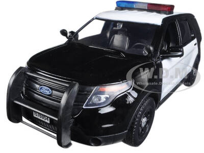 2015 Ford Police Interceptor Utility Black and White with Flashing Light Bar and Front and Rear Lights and 2 Sounds 1/24 Diec...