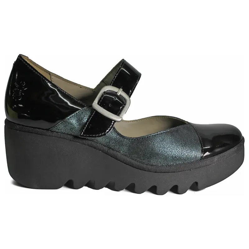 Fly London BAXE428FLY Atlantis Leather Women's Hook and Loop Shoes - Black Green - Size:US 10-10.5 Women