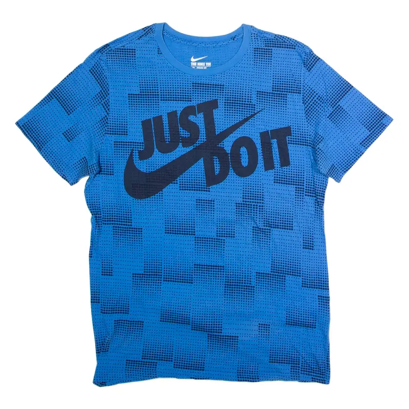 NIKE Just Do It Athletic Cut Mens T-Shirt Blue Crew Neck L
