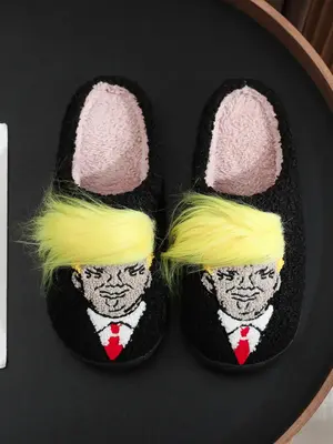 Unisex's Cartoon Face Design Plush Slippers, Casual Soft Comfortable Home Slippers, Warm Slippers for Indoor & Outdoor Use fo...