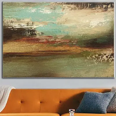 Large Abstract Green Paintings On Canvas Heavy Textured Art Beige and Gold Artwork Modern Fine Art Painting Living for Room D...