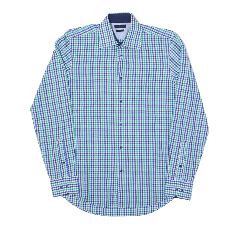 TOMMY HILFIGER Fitted Shirt Blue Gingham Long Sleeve Mens S