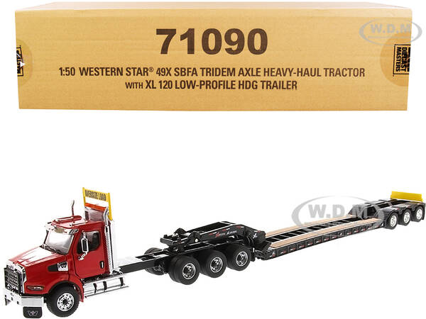 Western Star 49X SBFA Tridem Axle Heavy-Haul Tractor with XL 120 Low-Profile HDG Trailer Red and Black \