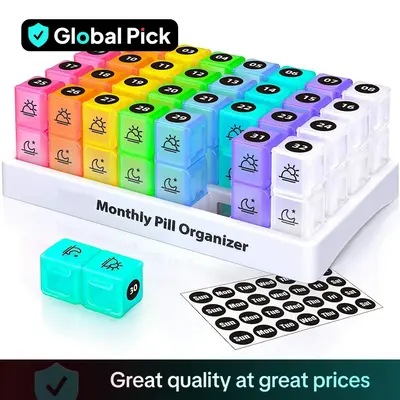 Monthly Pill Organizer Storage, 1 Set 2 Times A Day Pill Box, Pill Organizer with Stickers, AM PM Design, Holds Vitamins and ...