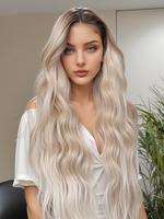Long Wavy Blonde Glueless Hd Wigs for Women, Gorgeous Fluffy Wigs without Bangs, Synthetic Lace Glueless Frontal Wig for Part...