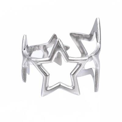 Non-Tarnish 304 Stainless Steel Star Open Cuff Ring