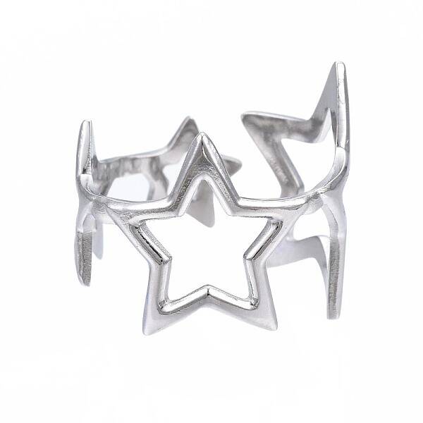 Non-Tarnish 304 Stainless Steel Star Open Cuff Ring