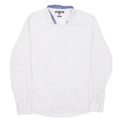 MICHAEL KORS Slim Fit Mens Shirt White Spotted Long Sleeve L