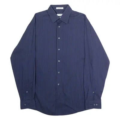CALVIN KLEIN Slim Fit Mens Shirt Blue Striped Long Sleeve L