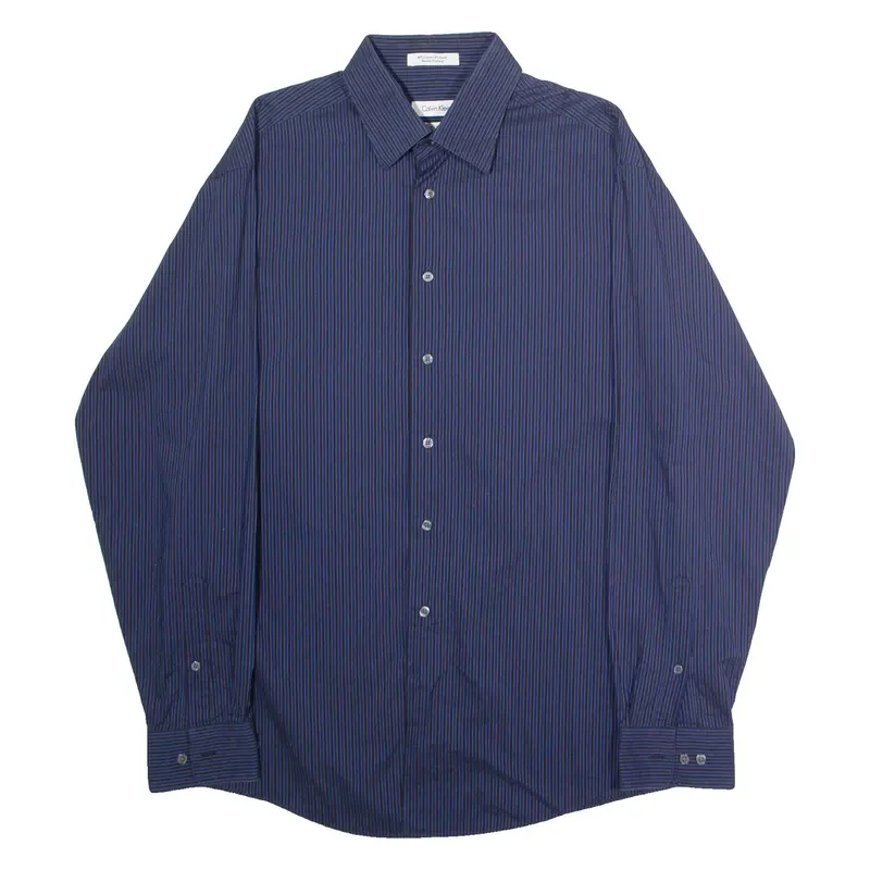 CALVIN KLEIN Slim Fit Mens Shirt Blue Striped Long Sleeve L