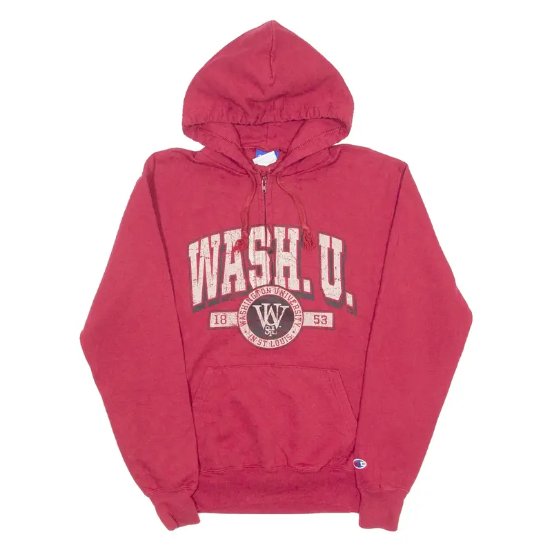 CHAMPION Washington University St. Louis 1/4 Zip Mens Red Hoodie USA S