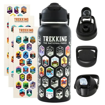Underdog Games Trekking The National Parks Water Bottle 32oz Insulated Leakproof Stainless Steel Tumbler Flask Travel Set wit...