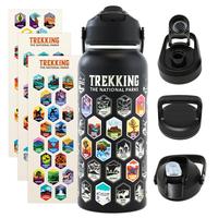 Trekking The National Parks Water Bottle with 3 Lids (Straw, Chug, Spout) & 63 Waterproof Stickers | 32oz Insulated Leakproof...