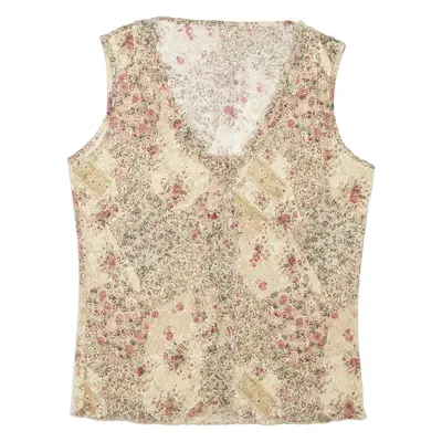 Womens Printed Vest Beige V-Neck Sleeveless Floral M