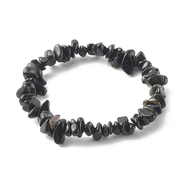 Chip Natural Obsidian Stretch Beaded Bracelets for Kids