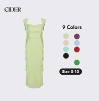 Cider [9 colors, size 0-10] Mesh Ruffle Hem Maxi Dress