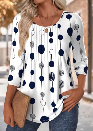 Modlily Multi Color Polka Dot 3/4 Sleeve T Shirt - XL