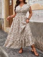 【Plus Size】 Ditsy Floral Print A Line Dress, Boho Fashion Casual Vneck Dress for Daily Holiday Vacation Wear, Women Plus...