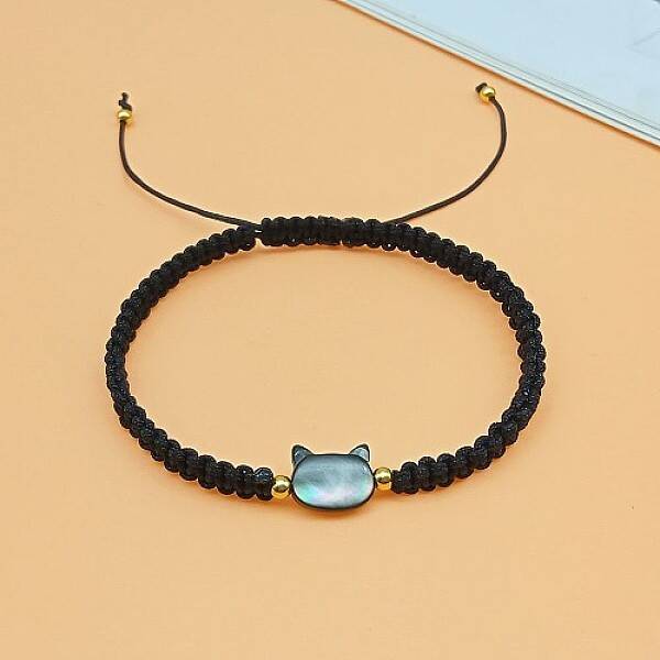Cat Shaped Natural Shell Braided Bead Bracelets
