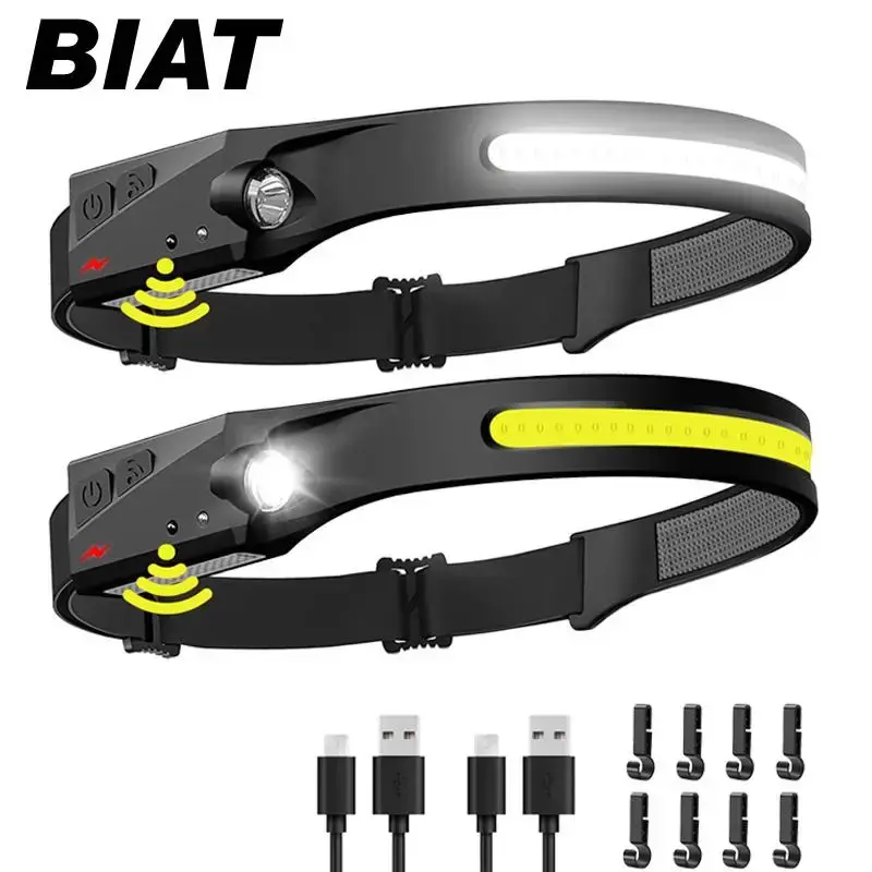 Rechargeable Headlamp, 230° Wide Beam Head Lamp with Motion Sensor, Waterproof Head Light Flashlight for Hiking, Running, Re...