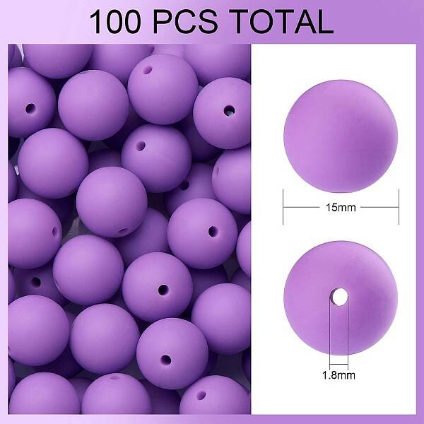 100Pcs Silicone Beads Round Rubber Bead 15MM Loose Spacer Beads for DIY Supplies Jewelry Keychain Making